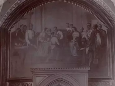 Fotografie obrazu Adolfa Rabenalta (1819–1892) Předání vlády Františku Josefovi I. v arcibiskupském paláci v Olomouci dne 2. prosince 1848; obraz z roku 1876 byl původně umístěn v kapli sv. Jeronýma v olomoucké radnici. Státní okresní archiv v Olomouci, Archiv města Olomouce, fond M 8-34 Sbírka obrazového materiálu a fotografií Olomouc, inv. č. 89.